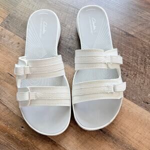 Clarks Cloudsteppers White Comfort Slide Sandals Size 10